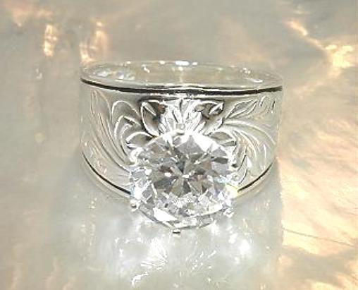 13MM SOLID 925 SILVER HAWAIIAN ORCHID FERN SCROLLS 5.07CTS CZ ENAMEL RING 4.5-13