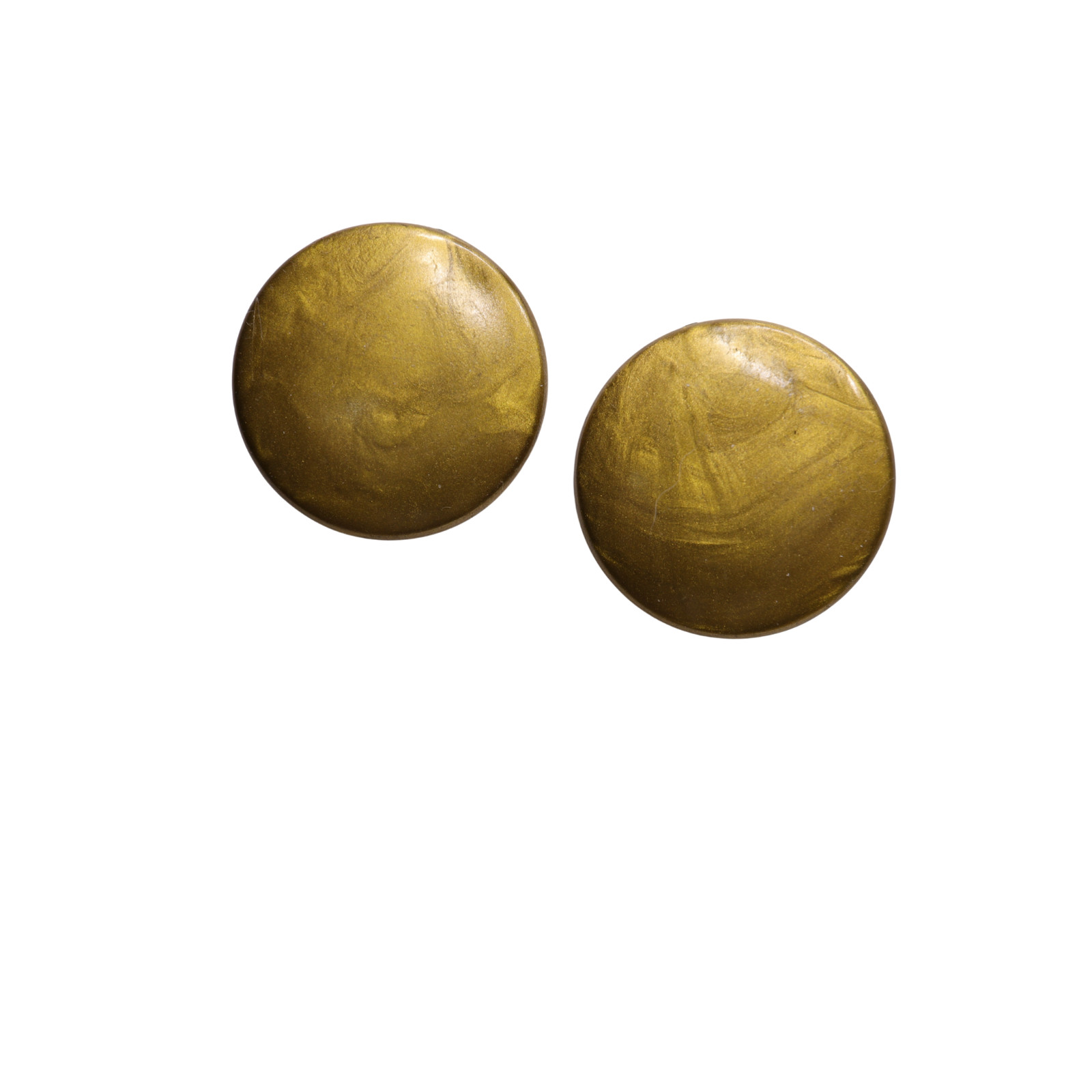 Gold Colored Plastic Metal Round Clip On Earrings 1 Inch