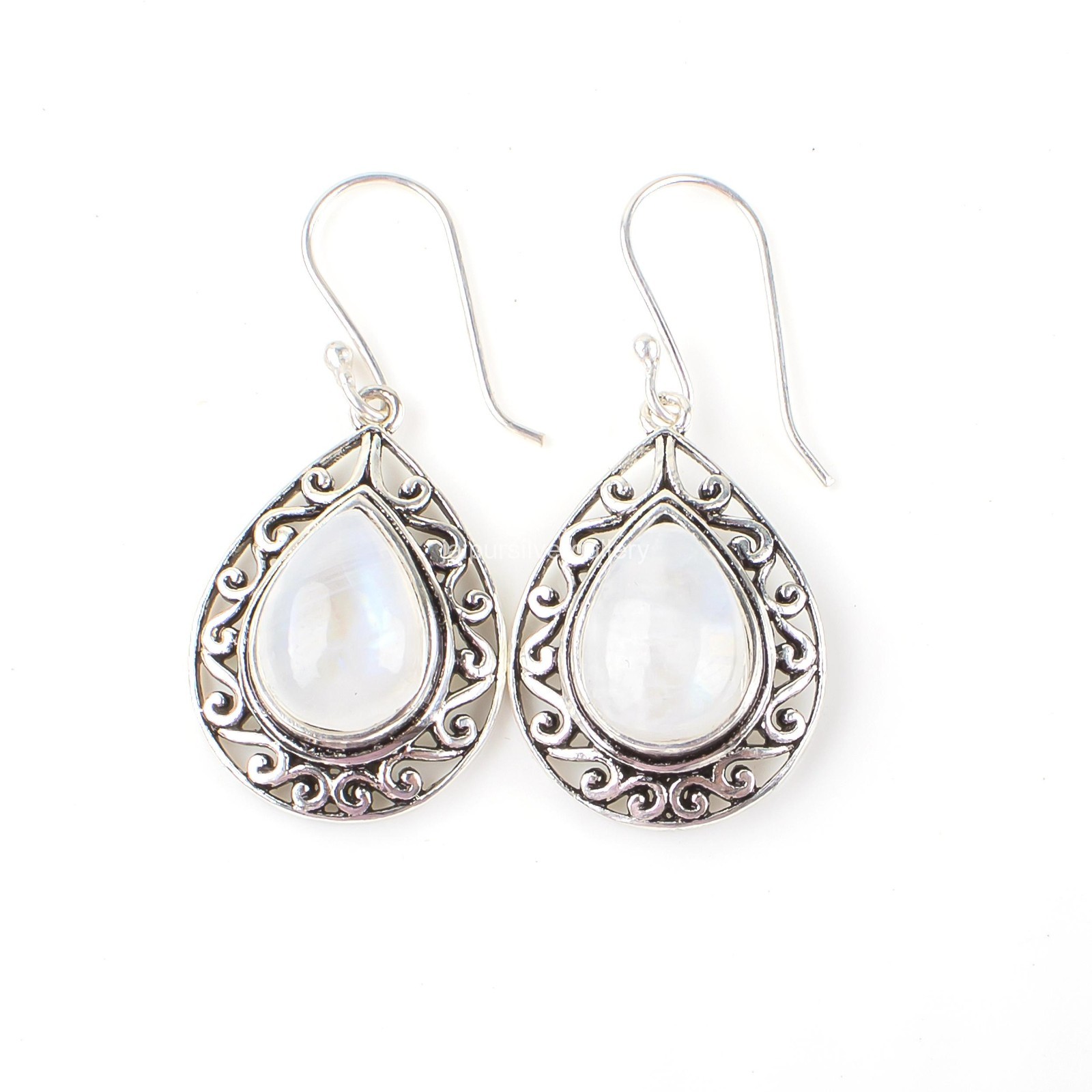 Pear Rainbow Moonstone Gemstone Sterling Silver Dailywear Dangle Drop Earrings