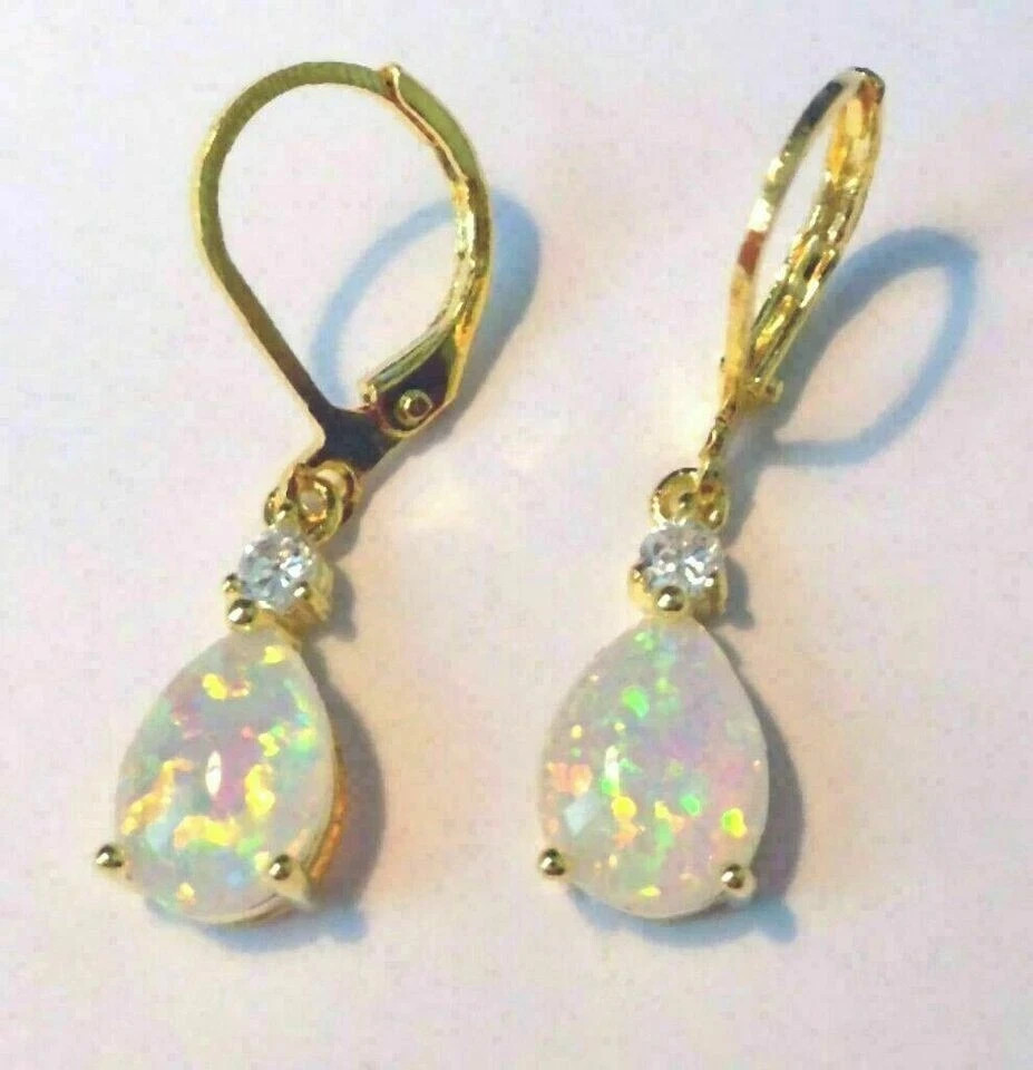 2Ct Pear Cut Fire Opal Drop & Dangle Lever back Earrings 14K Yellow Gold Finish