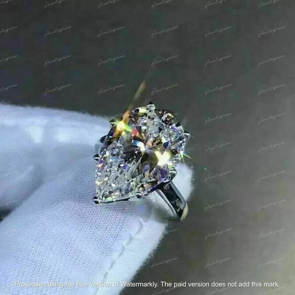 3Ct Pear Cut Lab Created Diamond Solitaire Engagement Ring 14k White Gold Plated