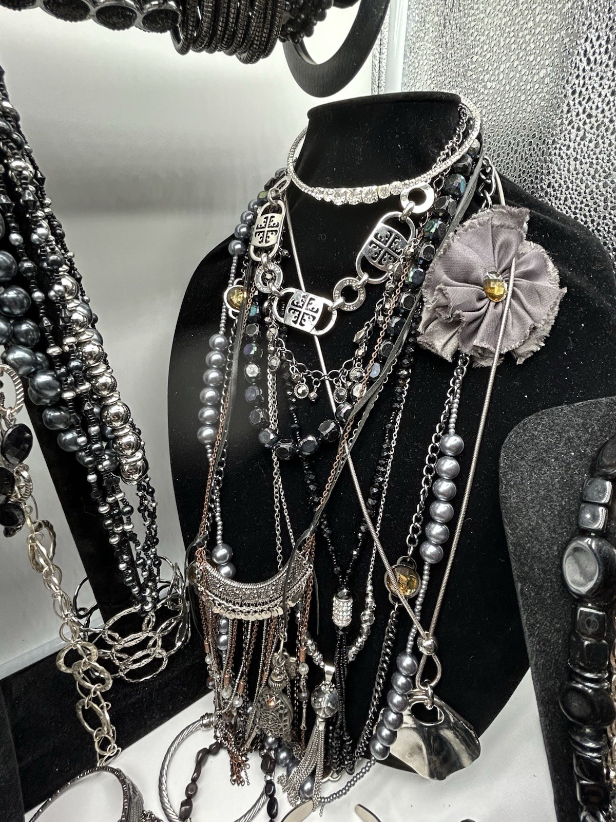 Vntg to Now Black/Silver Jewelry Lot All Wearable 8+ Lbs, 148 Pc #240
