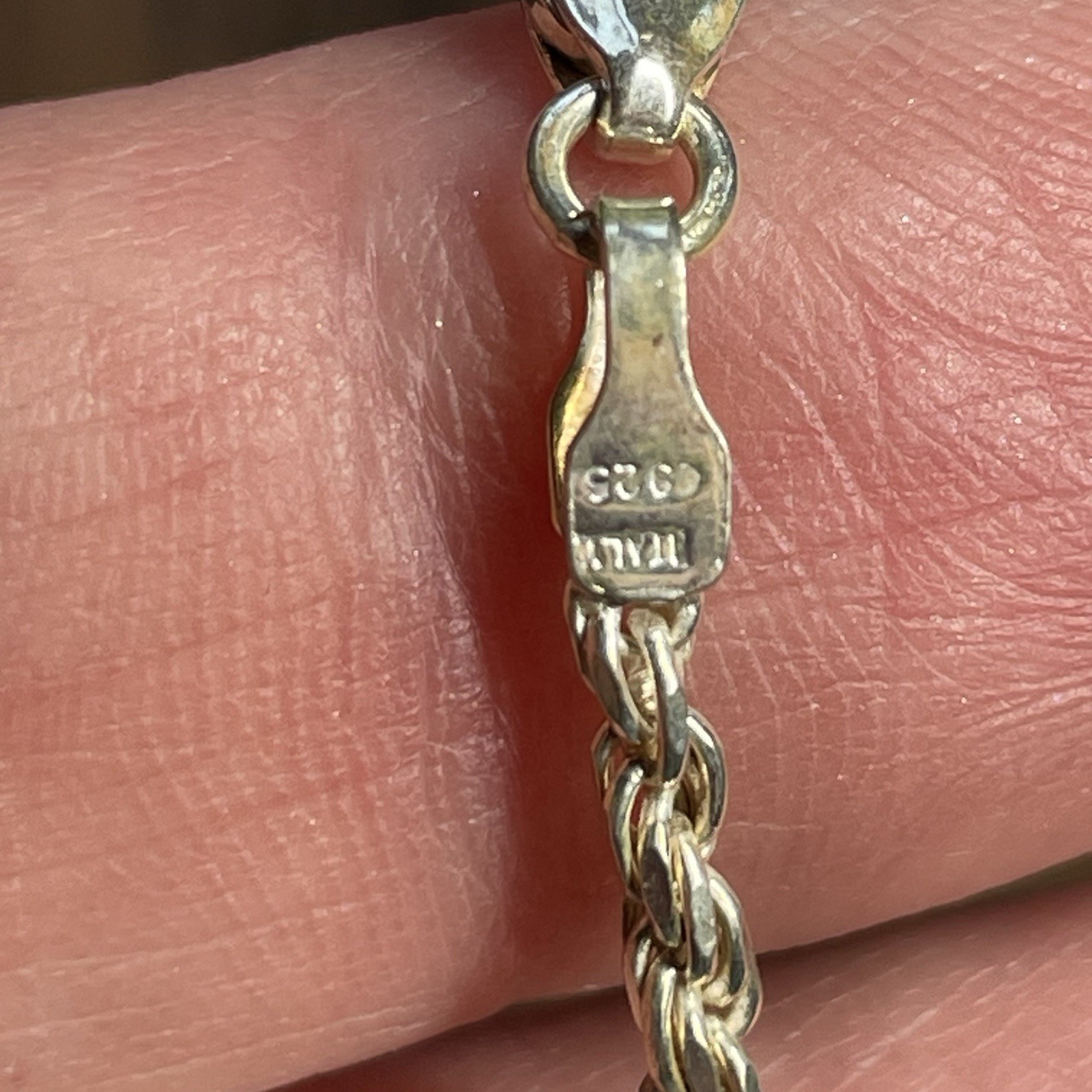 Sterling Silver 925 Rope Chain Bracelet 6.5 inch Lobster Clasp Italy Marked