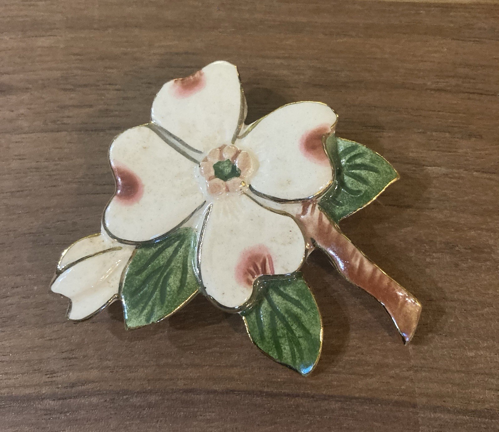 Vintage Ceramic Enamel Dogwood Flower Pin/Brooch