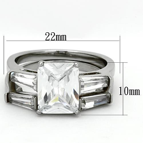 4.90ct Rectangle Radiant Cut CZ Stainless Steel Wedding Engagement 2PC Ring Set