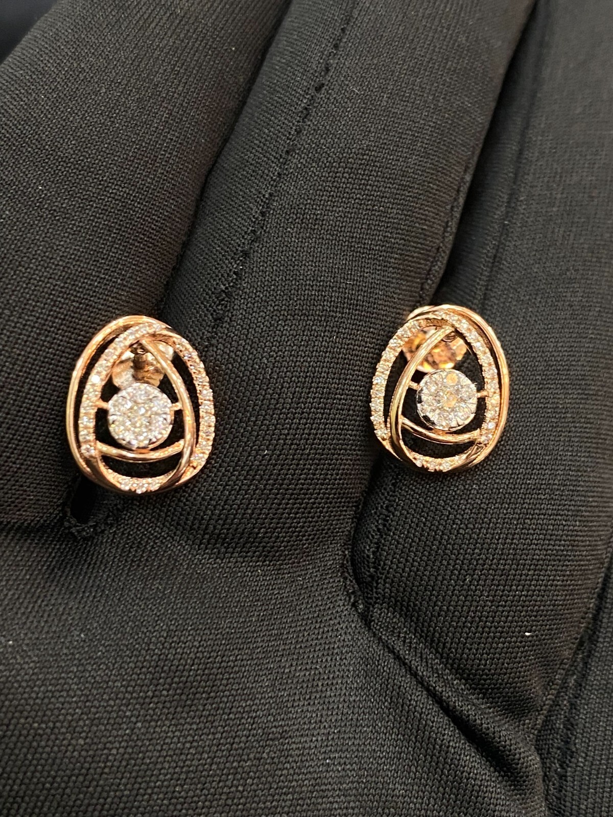Pave 0.45 Cts Round Brilliant Cut Natural Diamonds Stud Earrings 14K Rose Gold