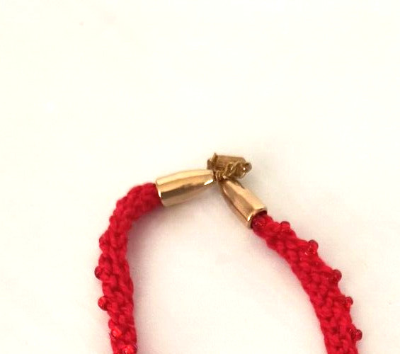 Boho Women’s Choker Style Necklace Red Crocheted Seed Beads Barrel Clasp