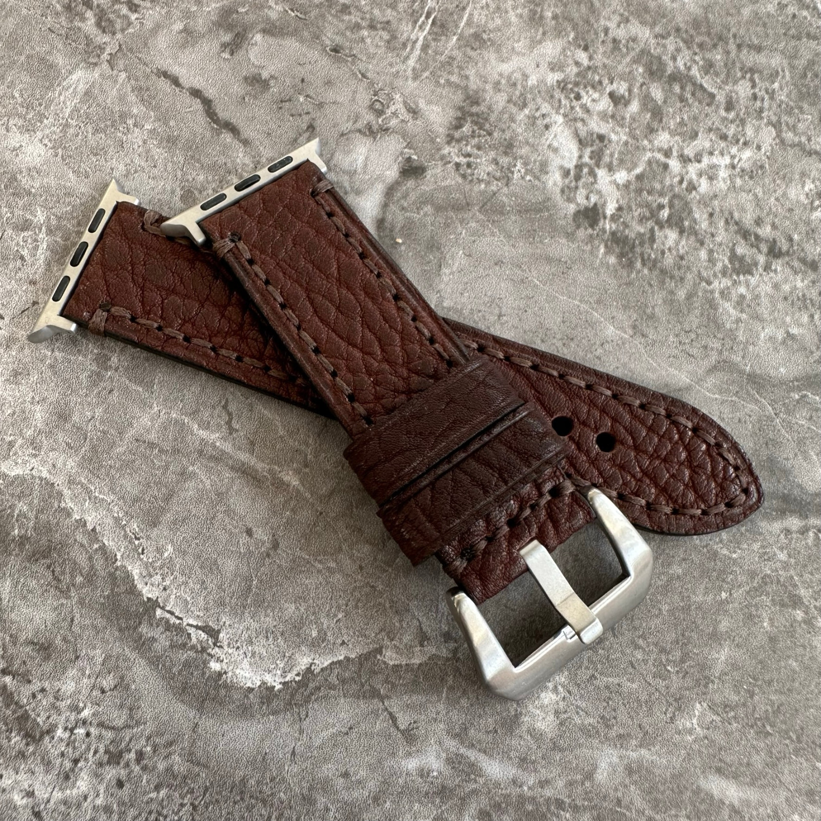 Premium Thick Brown Lychee Leather Watch Strap For Apple Watch Ultra 1 2 49mm