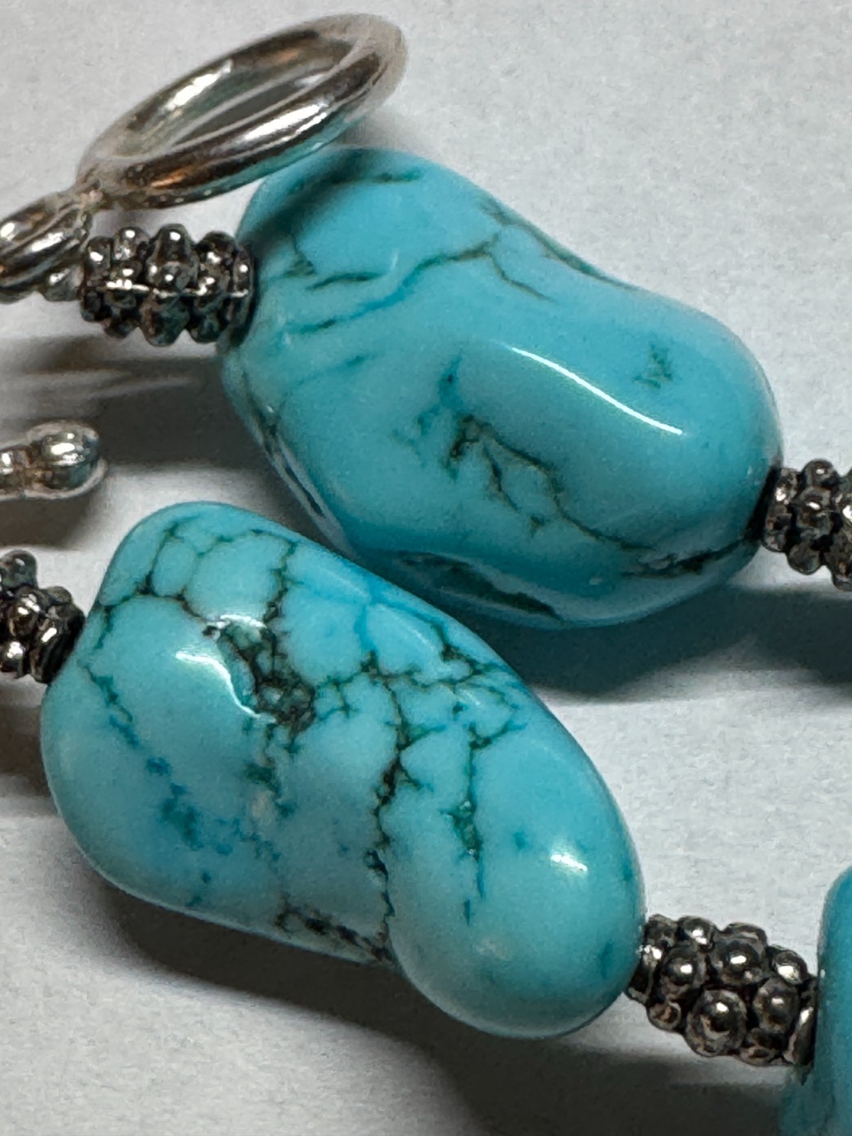Chunky Blue Turquoise Look Nugget Necklace 20″ 925 Clasp 130g 19 Stones