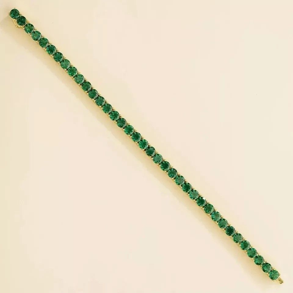 14k Yellow Gold Natural Green Emerald Tennis Bracelet For Women Engagement Gift