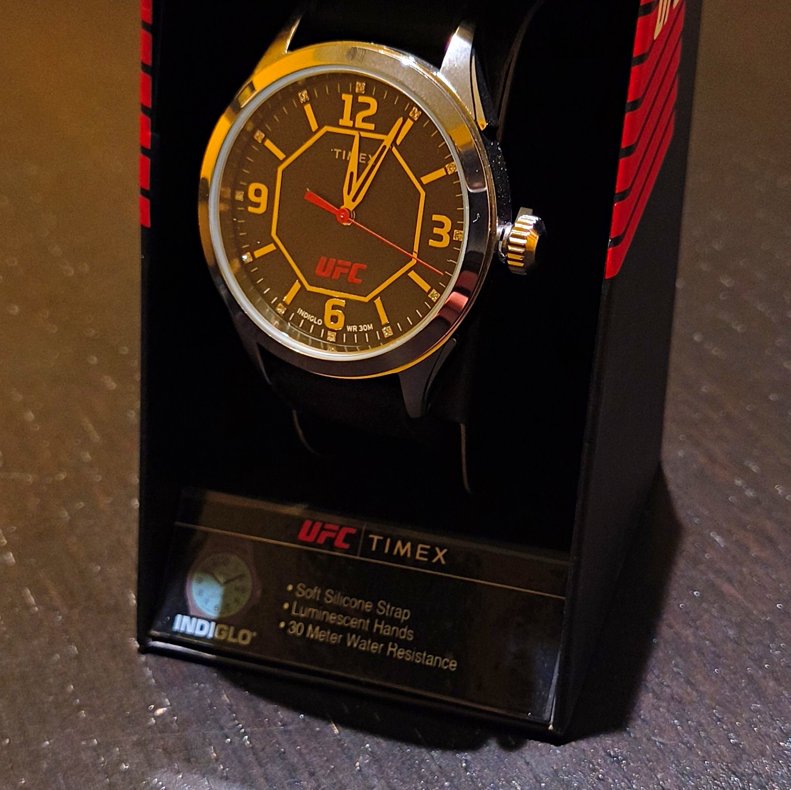 Timex UFC Men’s 45mm Analog Quartz Watch Indiglo Black Silicone Strap WR30m