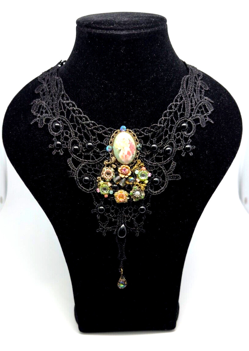Beautiful Necklace Fabric Choker With Colorful Crystals By Michal Negrin #610#