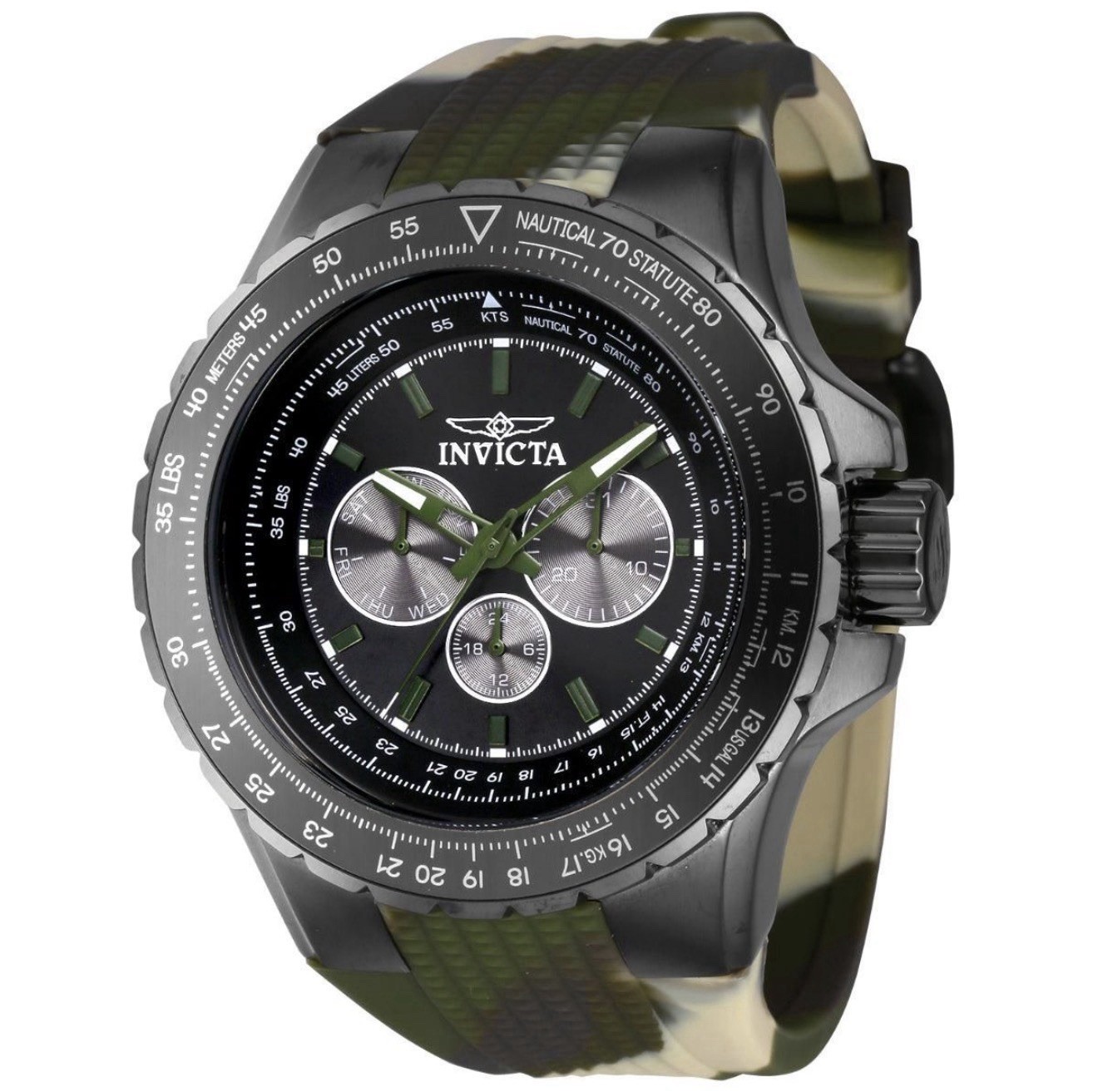 Invicta Nautical Men’s Quartz Chronograph 50mm Black Green Strap 100m Lume