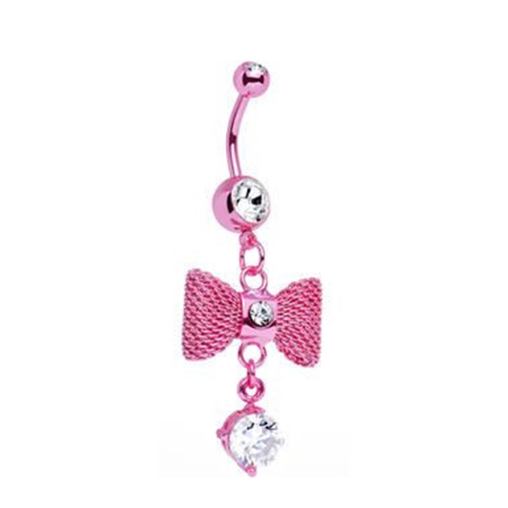 Dangle Bow CZ Belly Button Ring Piercing 14Guage 16mm | Luxe Modz