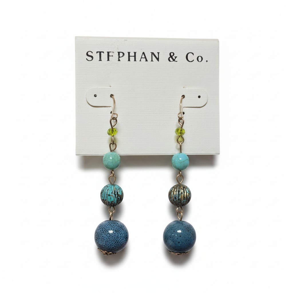 Stephan & Co Women’s Trendy Gold Plated Blue Patina Hook Earrings NWT