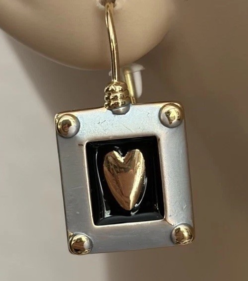 Gold/Silver/Black Tone Metal Rectangle Heart Dangle/Drop Hook Earrings, No Stone
