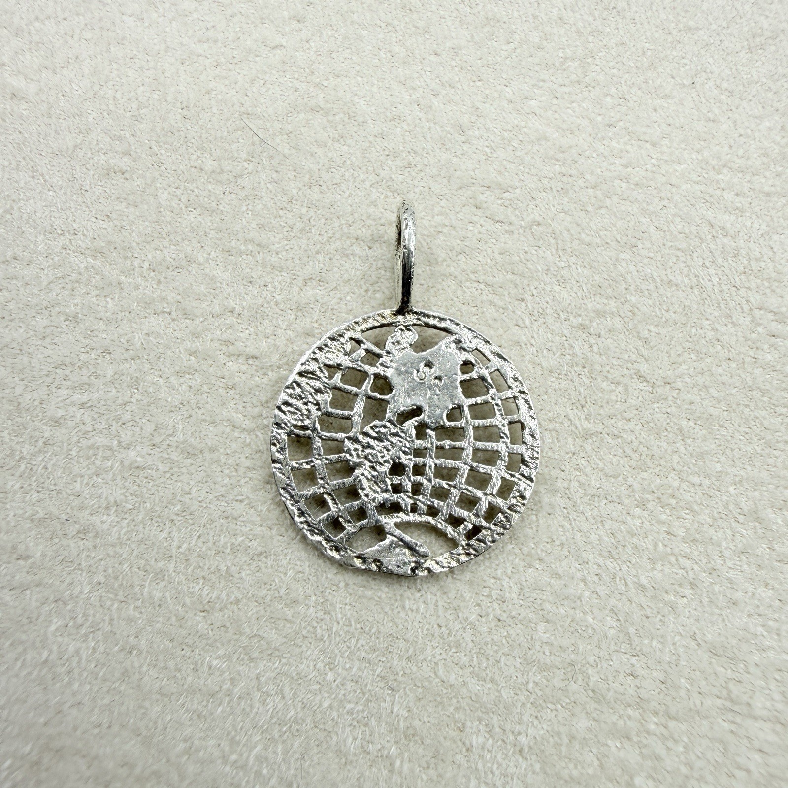 Vintage Sterling Silver World Map Globe Round Pendant Charm Jewelry
