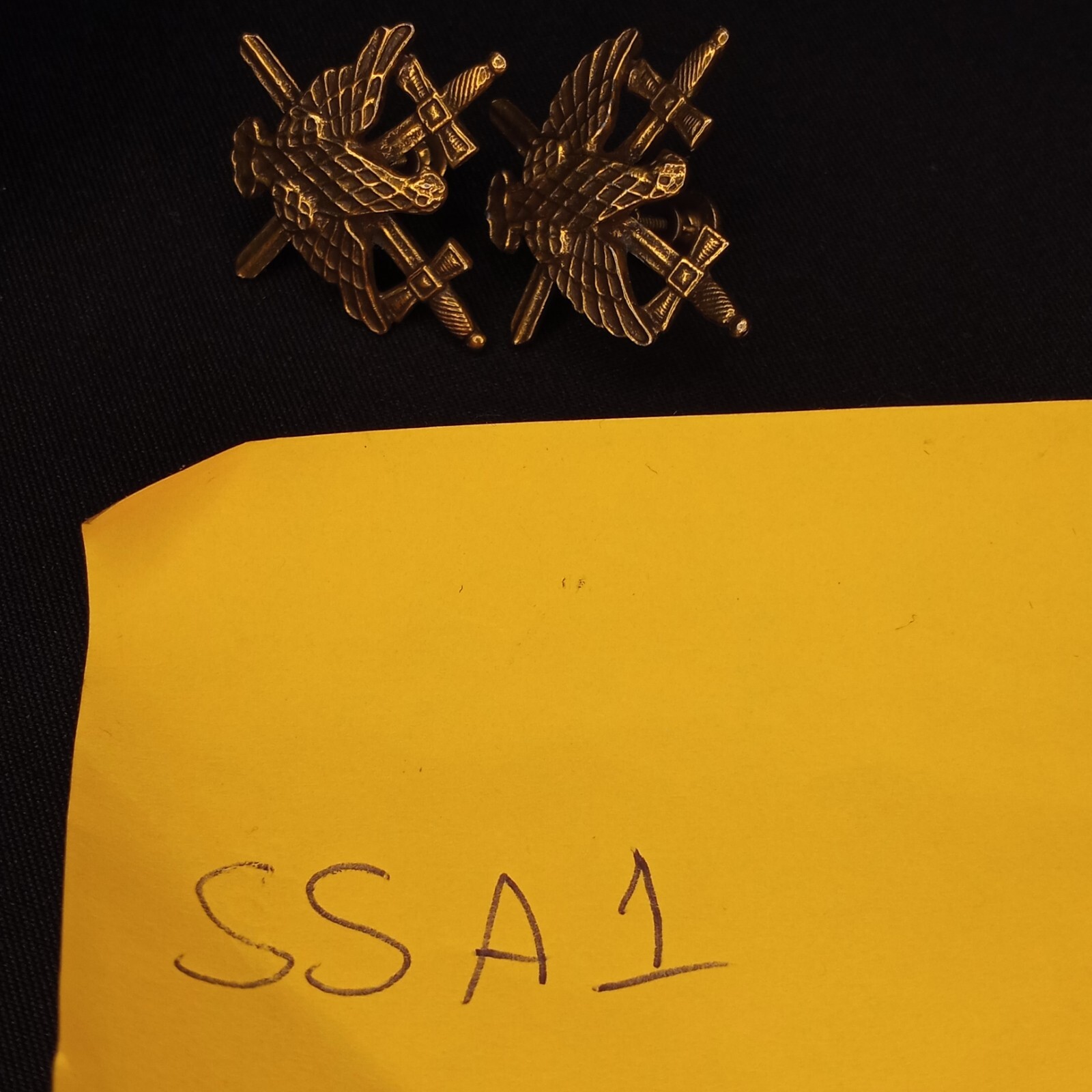 Large Vintage Earrings Sword Shield Crown Eagle Pin Military Style Gold Tone