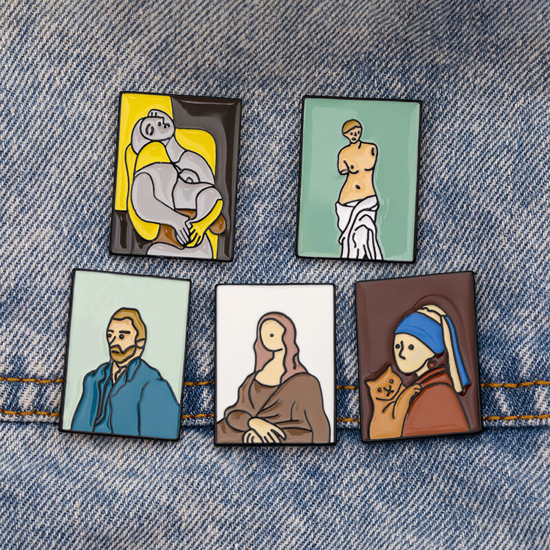 Le Rêve, Venus de Milo, Vincent van Gogh, Mona Lisa, Girl w/ Earring Enamel Pins