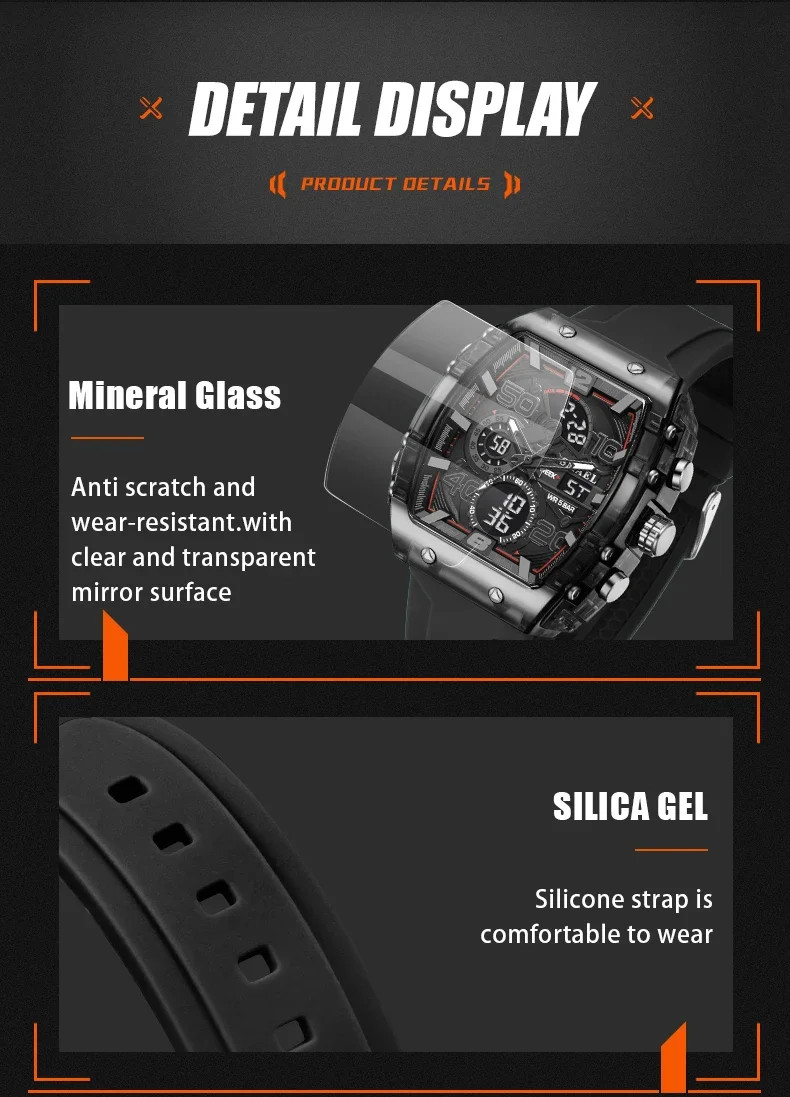 8109 Men’s Multifunctional Digital Sports Watch 50M Waterproof Dual Display LED
