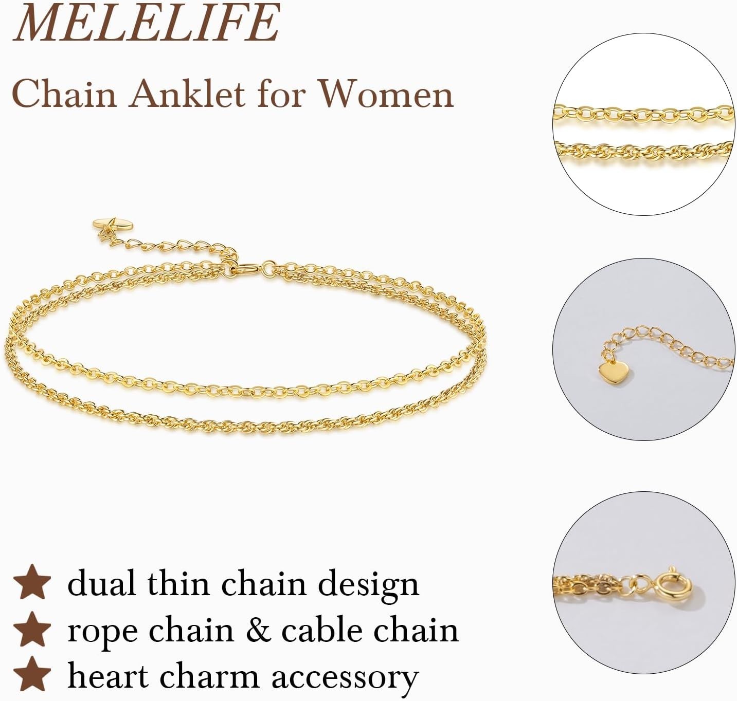 MELELIFE 14K Gold Anklet For Women Gold Ankle Bracelet