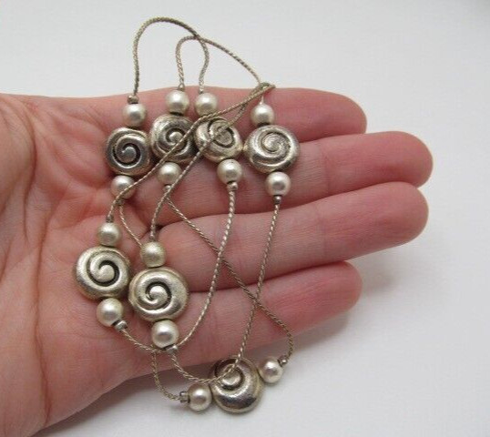 Vintage Avenue Oxidized Silver Tone Swirl Station & Bead Twist Chain Necklace