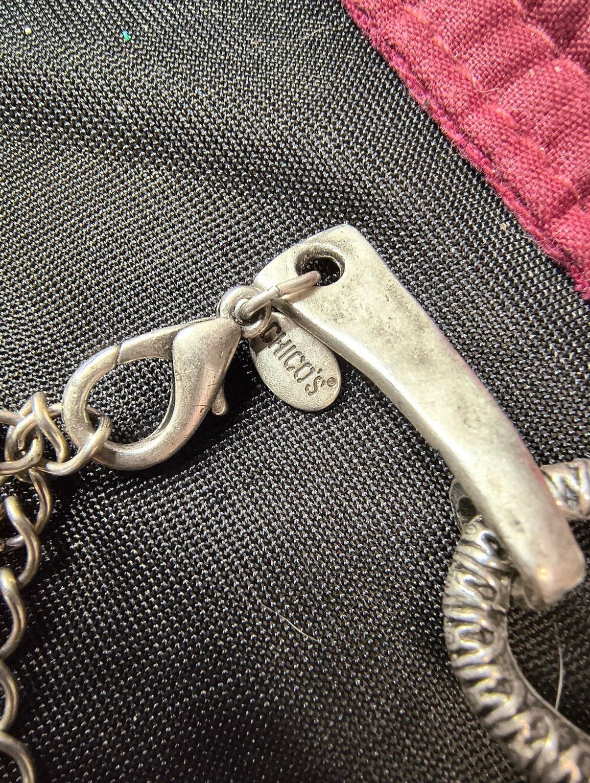 Chico’s Silver Tone Statement Necklace 26″ + 4″ Extender Textured Link Artisan