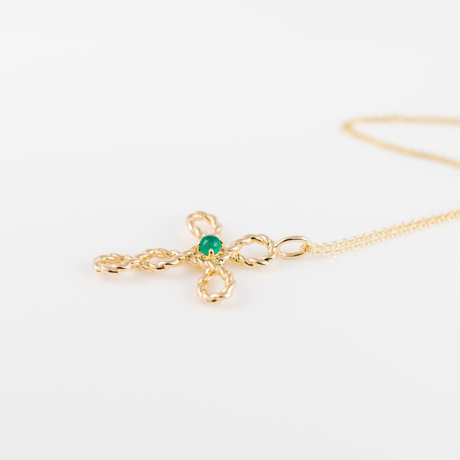 9ct Gold Cross Necklace Green Onyx Pendant Hallmarked Yellow Gold Cabochon