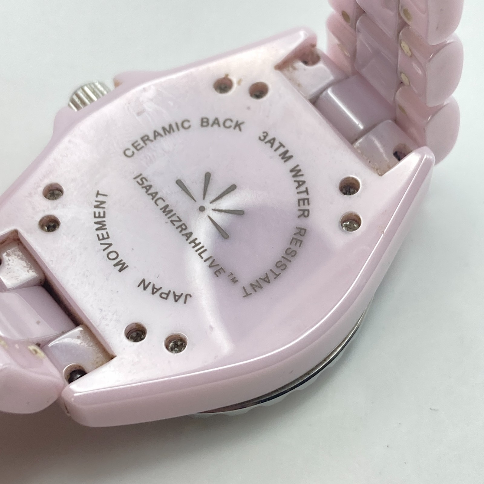 Isaac Mizrahi Live Women’s Watch 35mm Pink MOP Ceramic WR 30M New Battery 7.25″