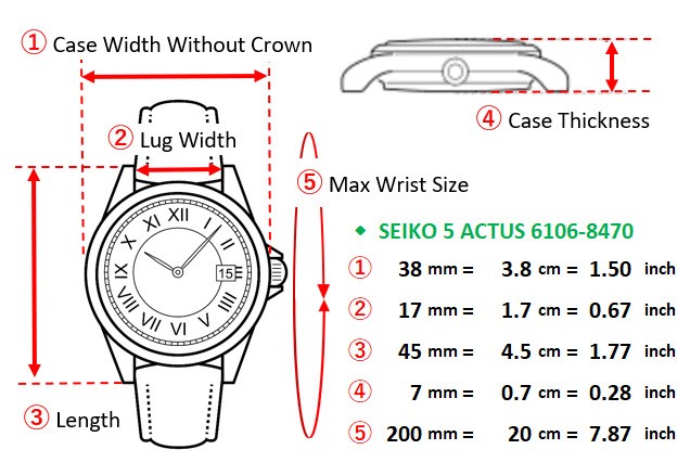 Vintage 1969 [Exc+5] SEIKO 5 ACTUS 6106-8470 Automatic 25J Kanji Men’s Watch