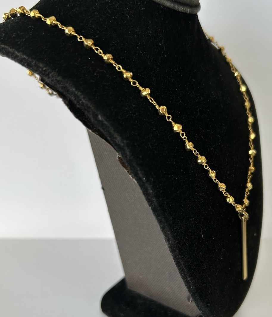 17” Gold Tone Station Faceted Bead And Chain Drop Bar Pendant Necklace