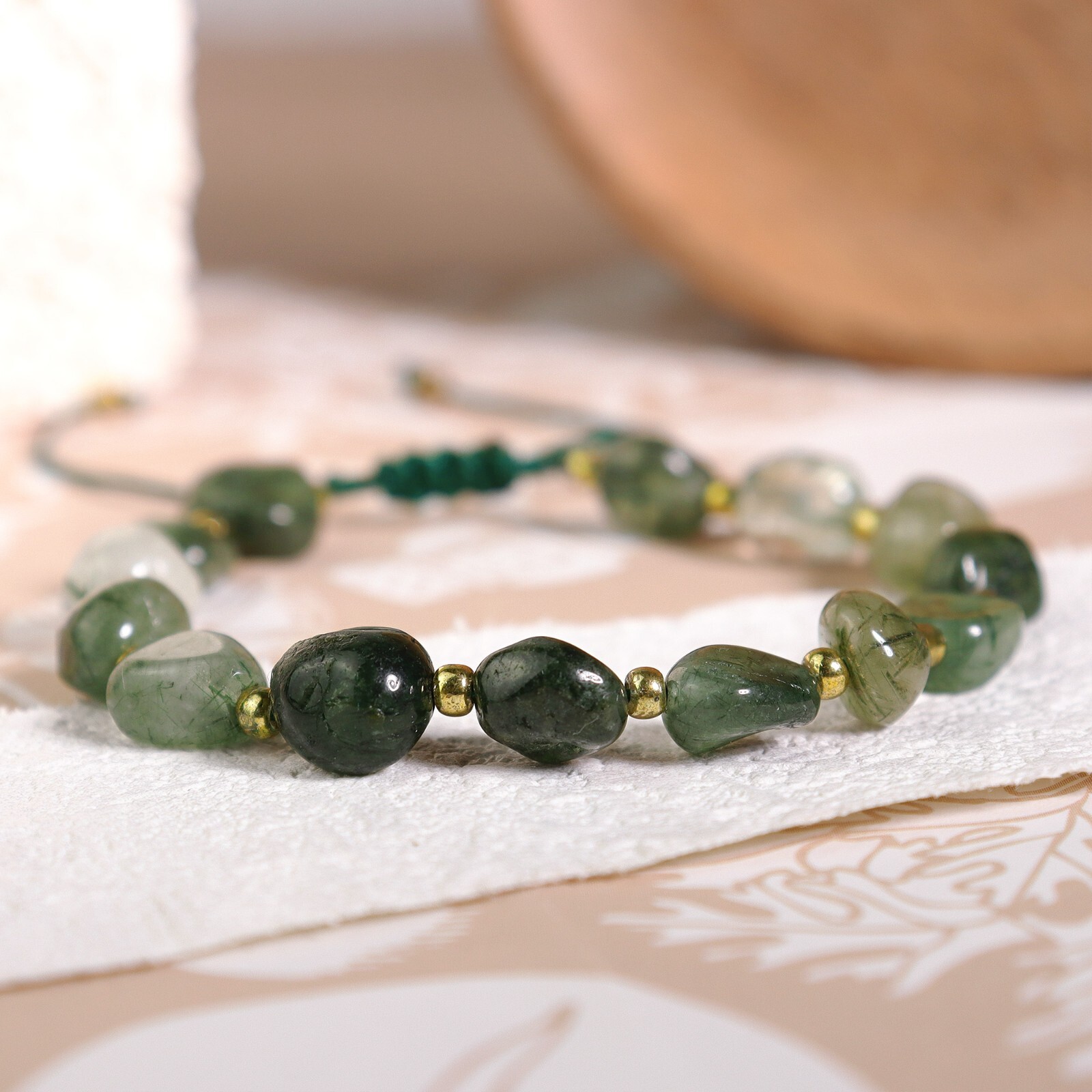 Natural Green Moss Agate Crystal Beads Hand Woven Healing Women Bracelet Gifts