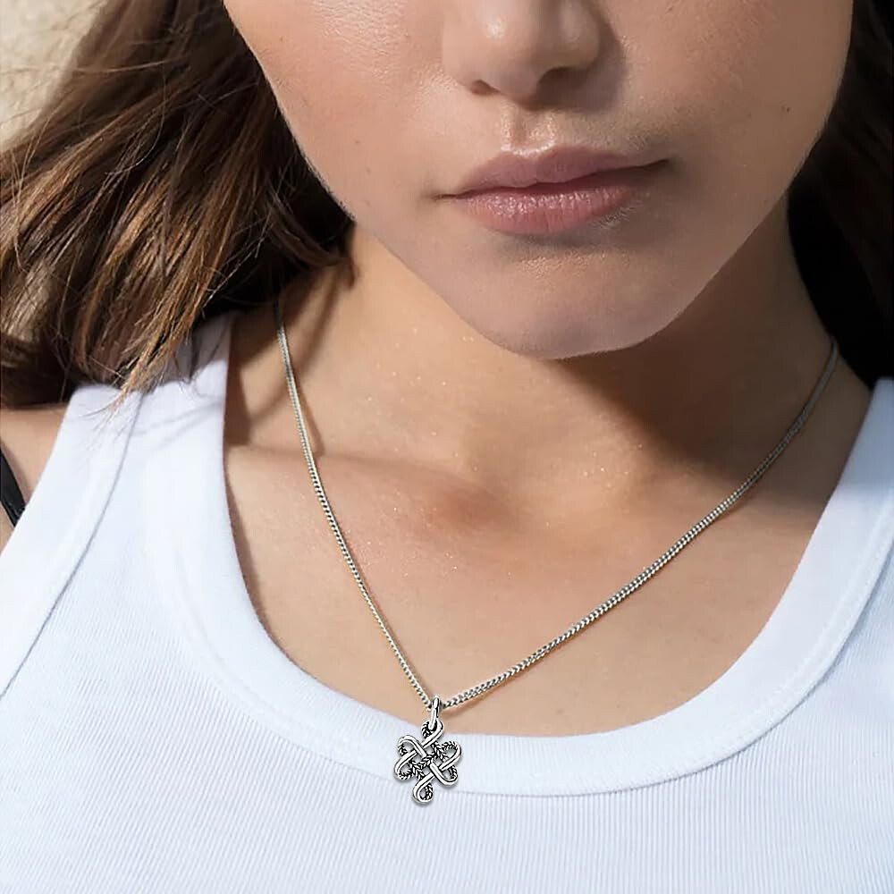 LeCalla 925 Sterling Silver Celtic Knot Antique Pendant Necklace for Women 18 In