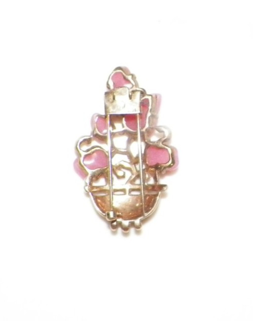 VINTAGE CROWN TRIFARI ALFRED PHILIPPE PINK CABACHON TUTTI FRUTTI LEAVES CLIP 2″