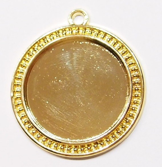4 of 30mm Round Shiny Gold Victorian Art Deco Beaded Pendant Settings 44x38mm