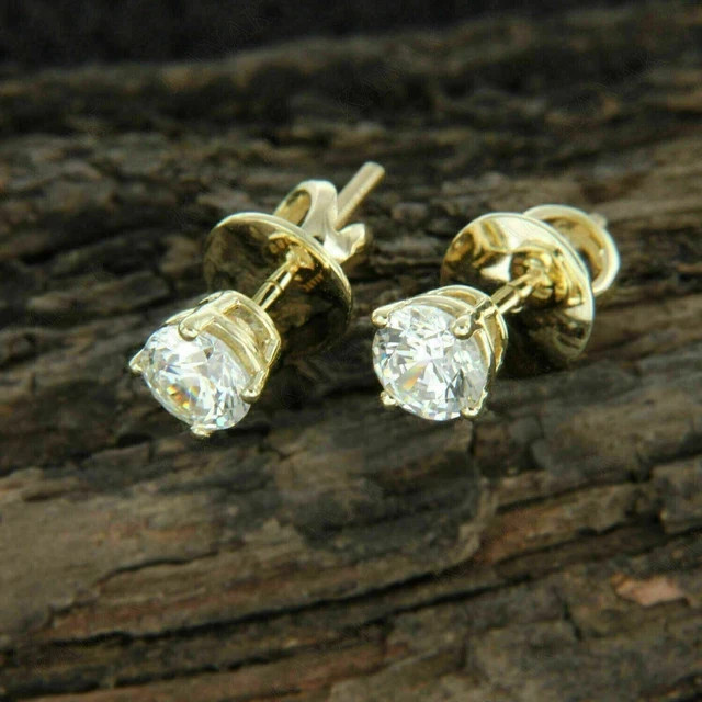1Ct Round Cut Lab-Created Diamond Solitaire Stud Earrings 14K Yellow Gold Finish