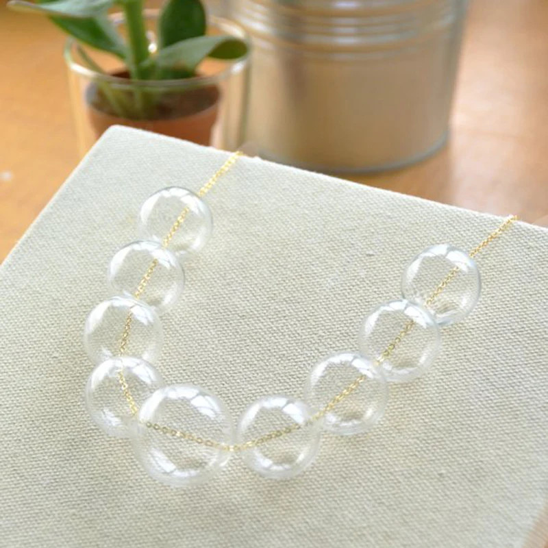 Fashion Bubble Beads Necklace Round Multilayer Clear 9 Glass Women Link Chain