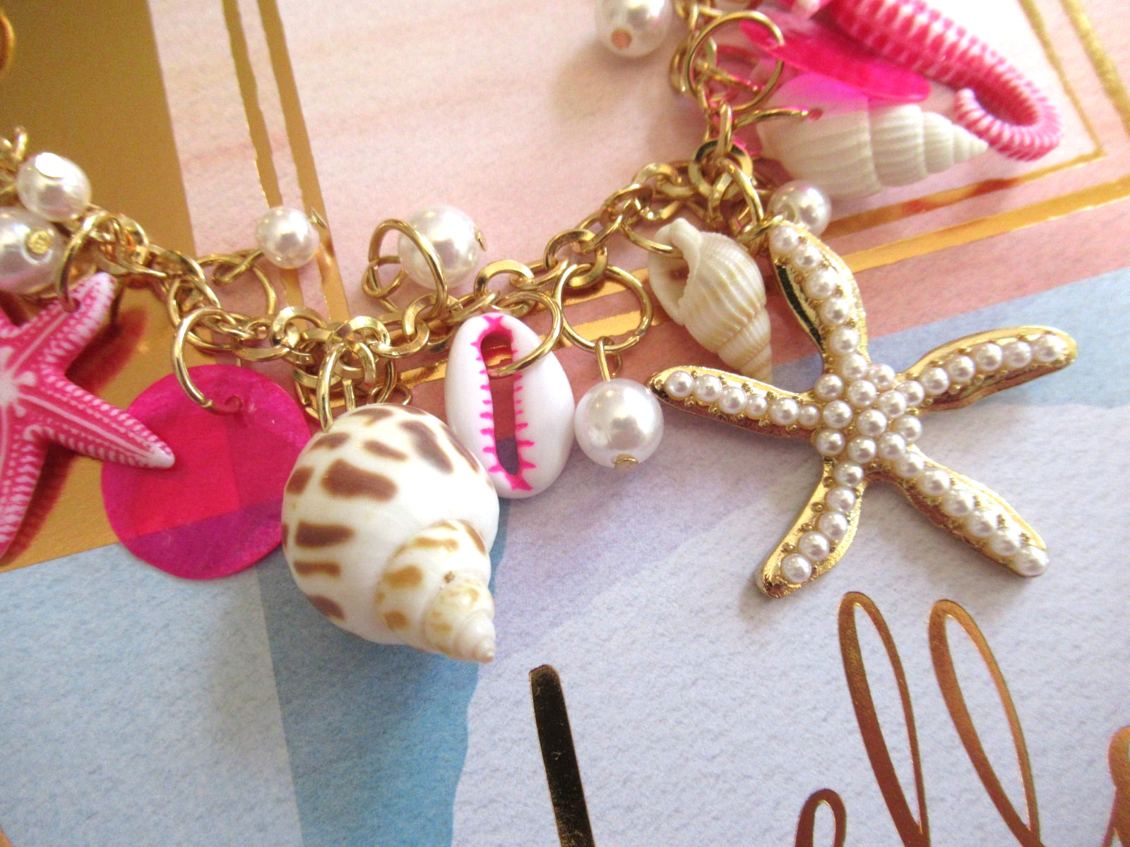Mermaid Ocean SHELLS Beach STARFISH Sea PEARLS PINK PEARLS SHELL NECKLACE NEW