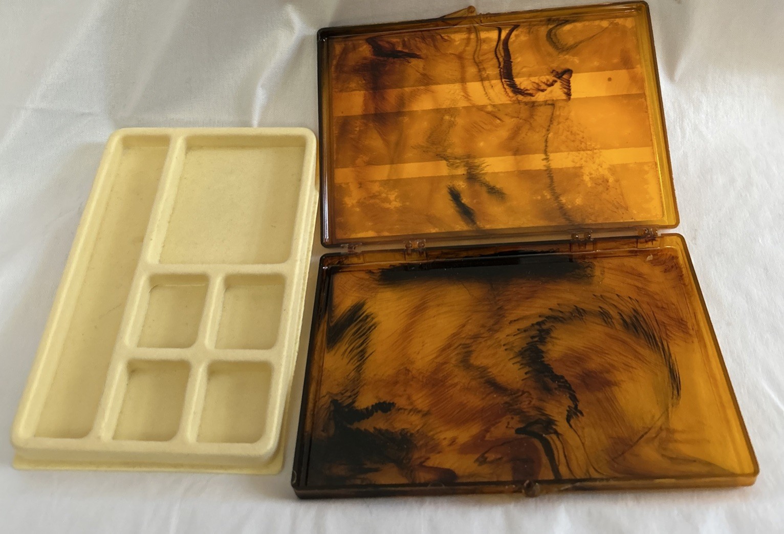 Vintage Faux Tortoise Shell Plastic Slim Travel Compact Jewelry Vanity Case 6”