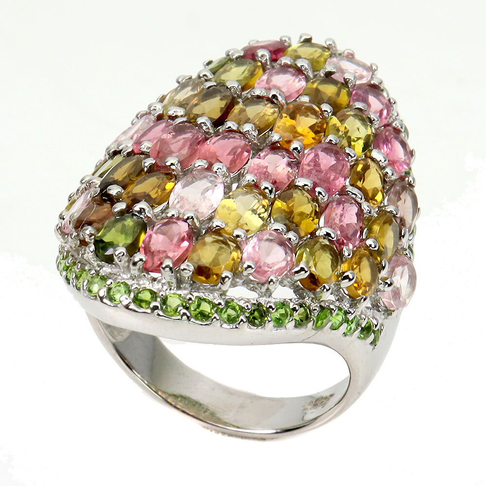 925 Sterling Silver Ring Oval Tourmaline Chrome Diopside Gemstone Jewelry