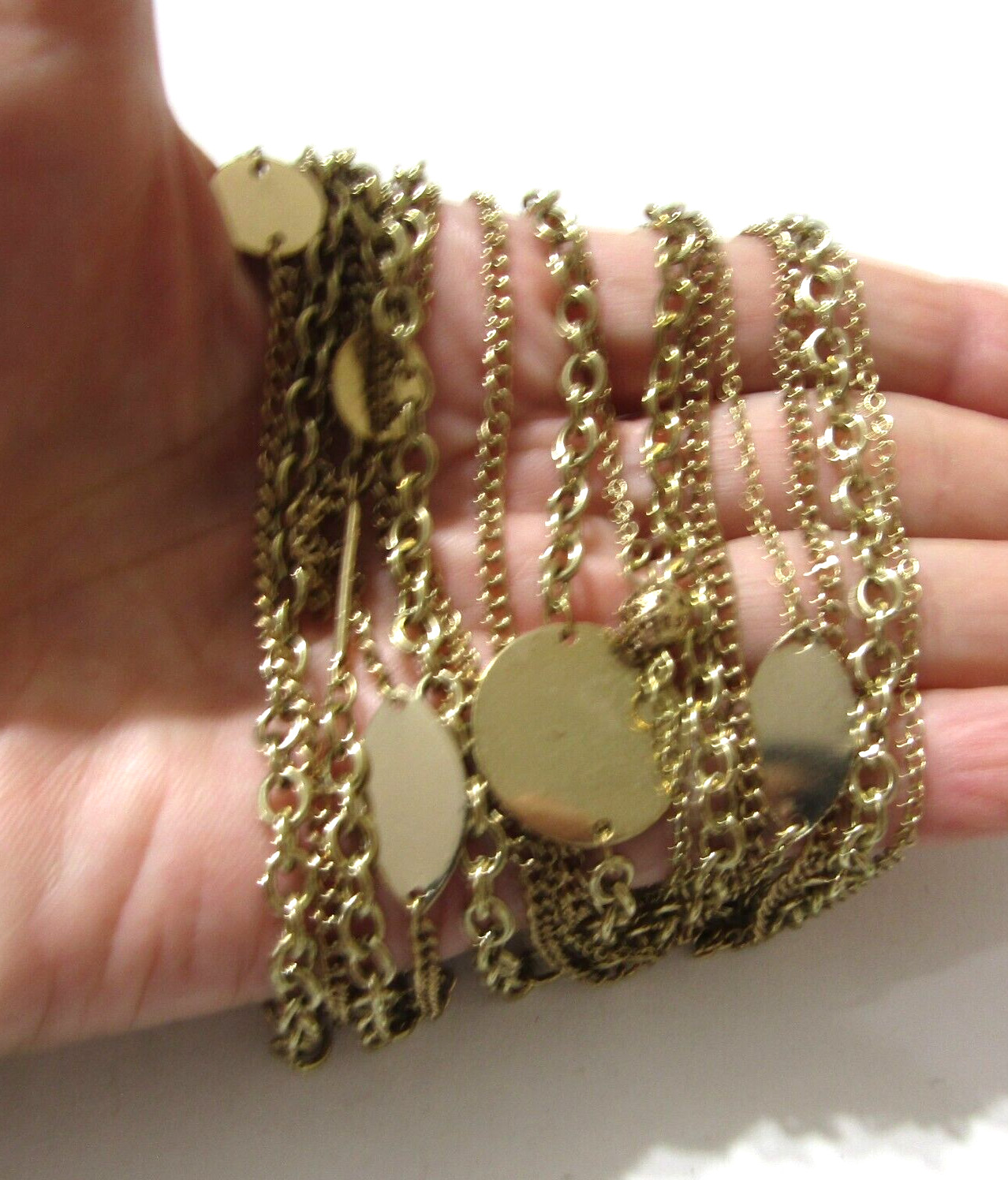 Gold Tone Triple Chain Station Necklace 7*32 to 34 inch