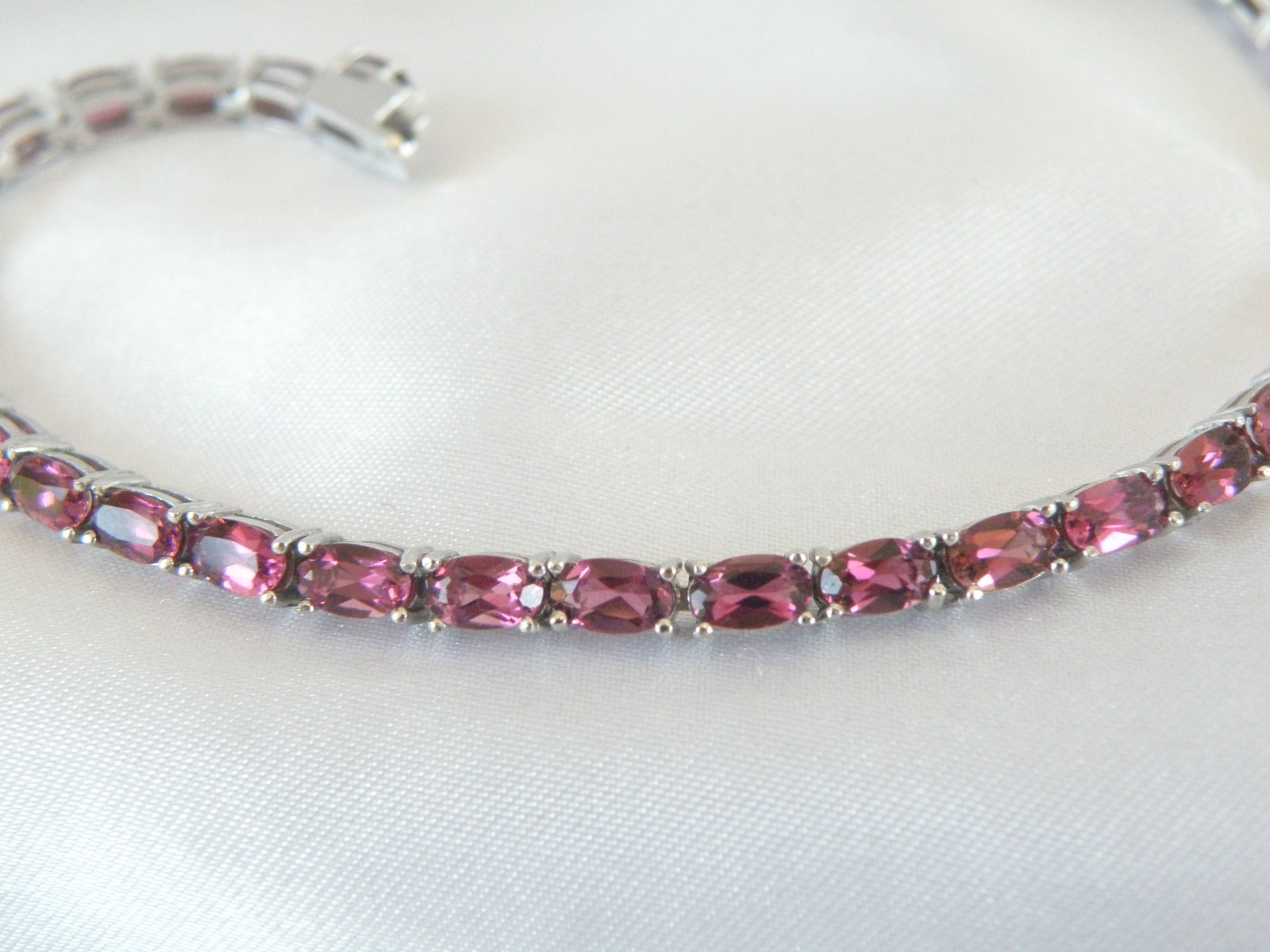 Sterling Silver 925 Rhodolite Pink Garnet Tennis Bracelet 8″