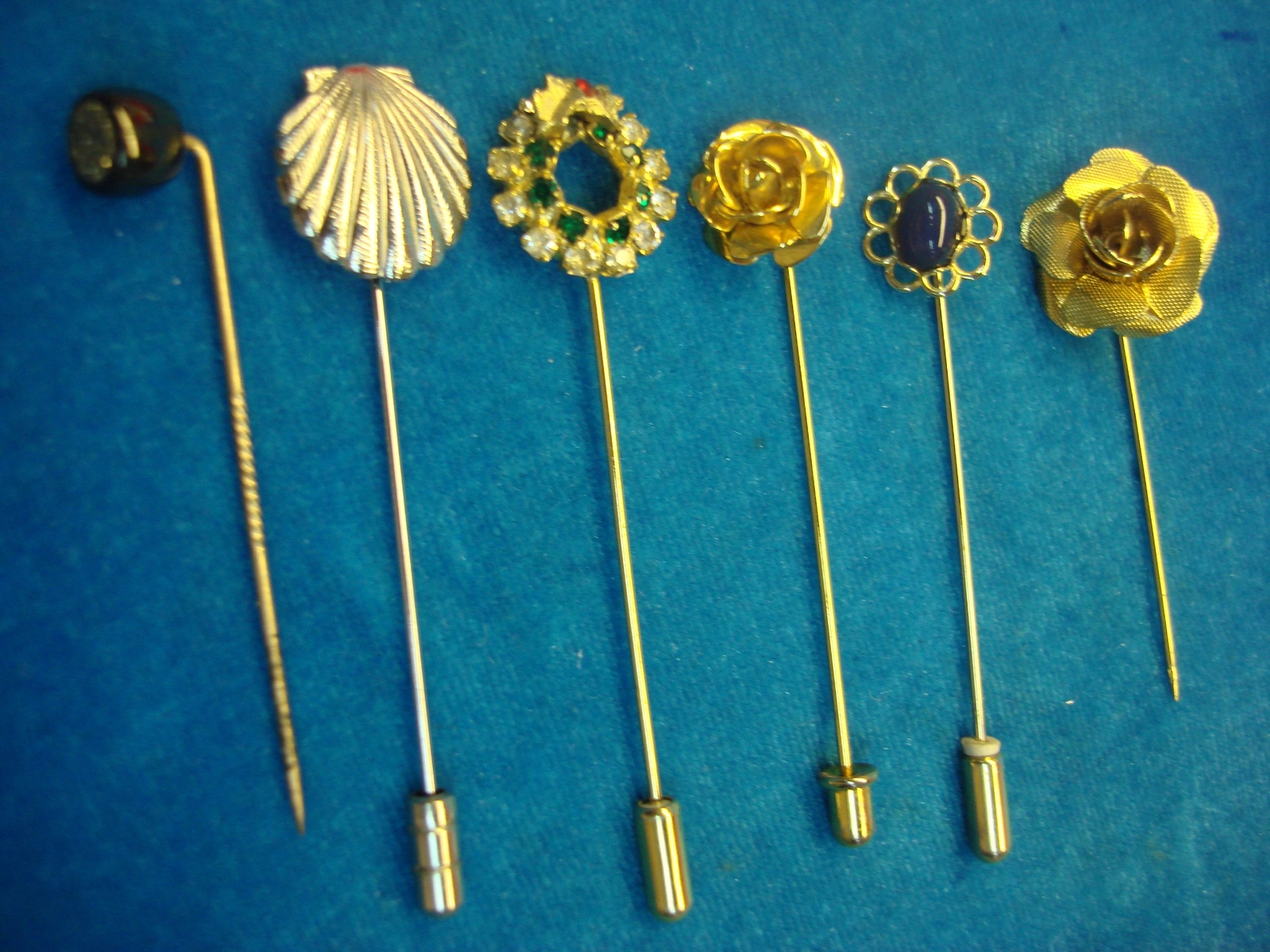 6 DIFF. VINTAGE STICK PINS – PRETTY!