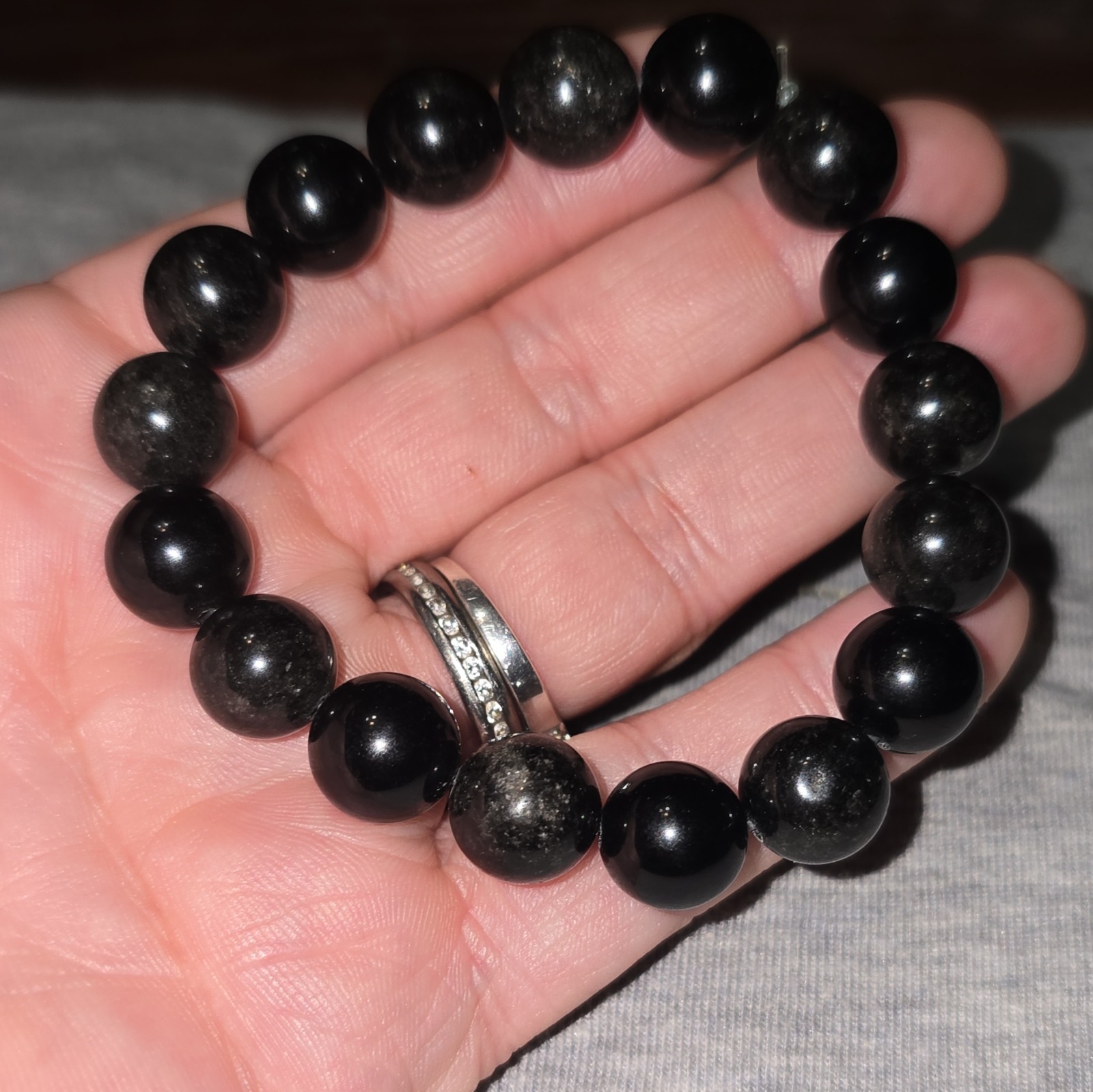 Golden Obsidian Round Bead Beaded Stretch Bracelet Ball/Bead Chain Stackable