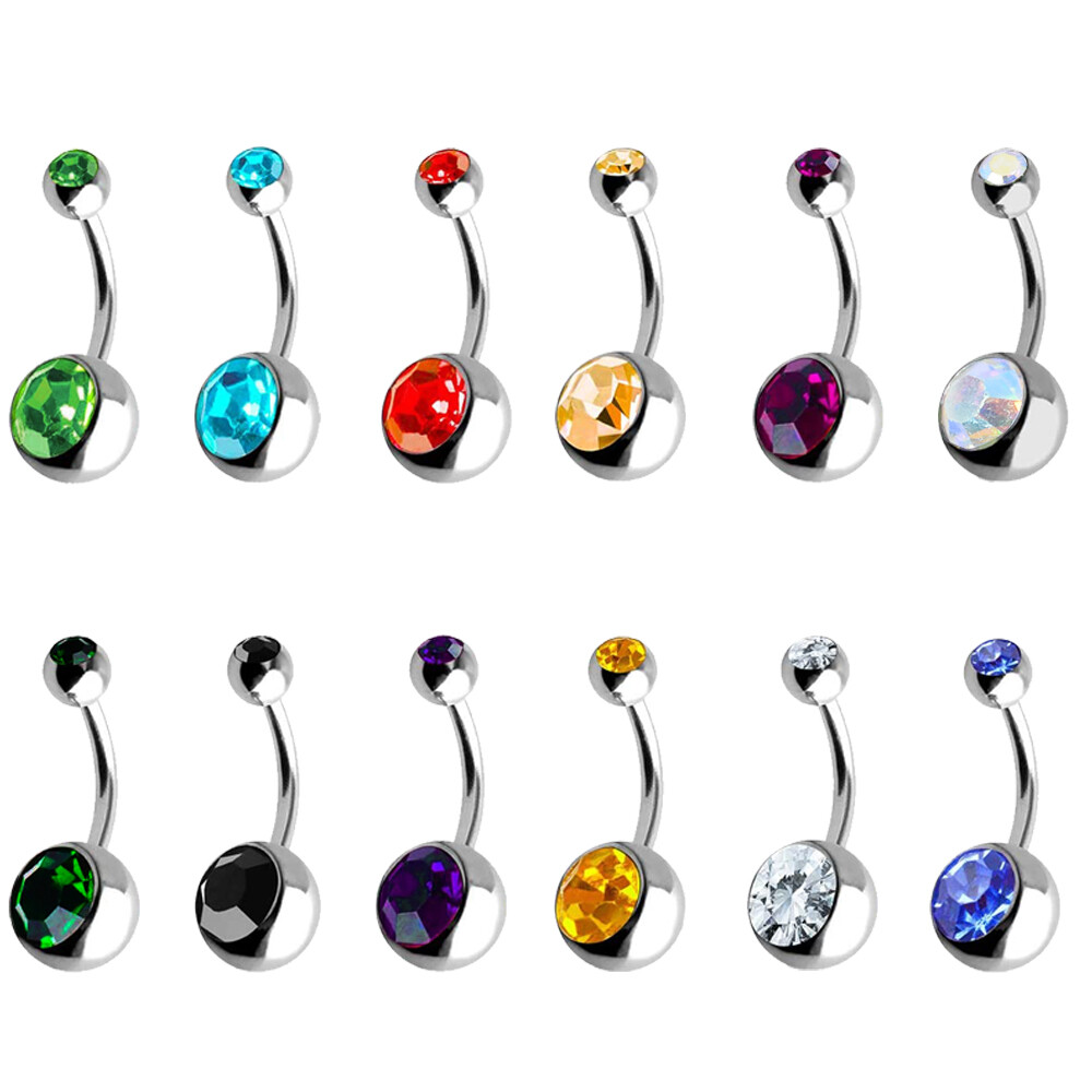 10-22Pcs Belly Button Navel Ring Surgical Steel CZ Gem Curved Barbell Ring 14G