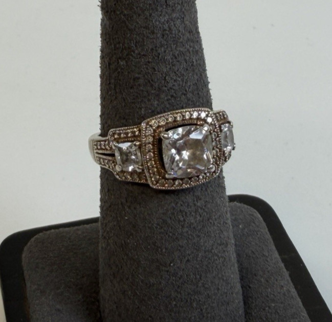 Honora 925 Sterling Silver CZ Three Stone Halo Sz 6.25 Ring Rose Gold 4.0g