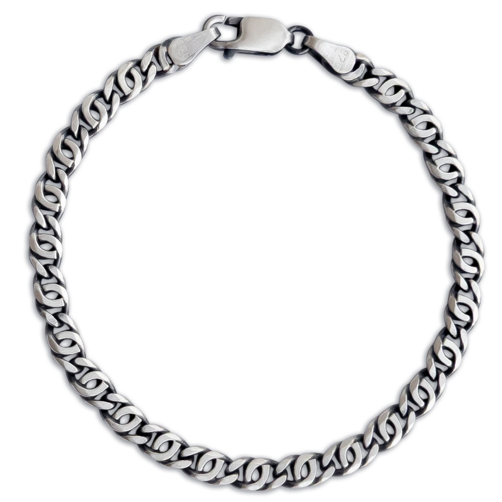 925 Sterling Silver Double Curb Twisted Flat Bracelet for Men, 6mm, Oxidized