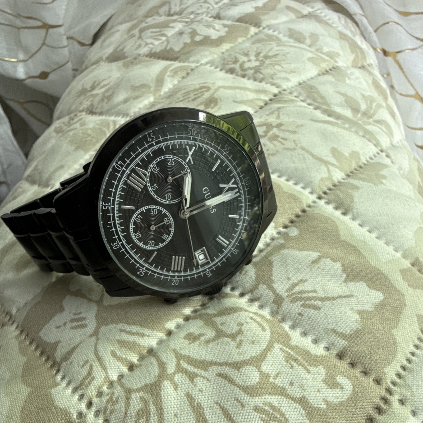 GUESS Men’s Black Chronograph Date Quartz Analog Watch, SS Bracelet