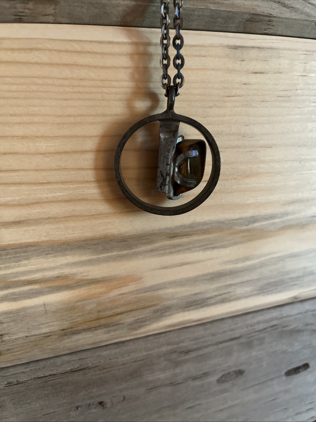 Vintage Jorgen Jensen Pewter 294 tigers eye set pendant with necklace 28″ chain