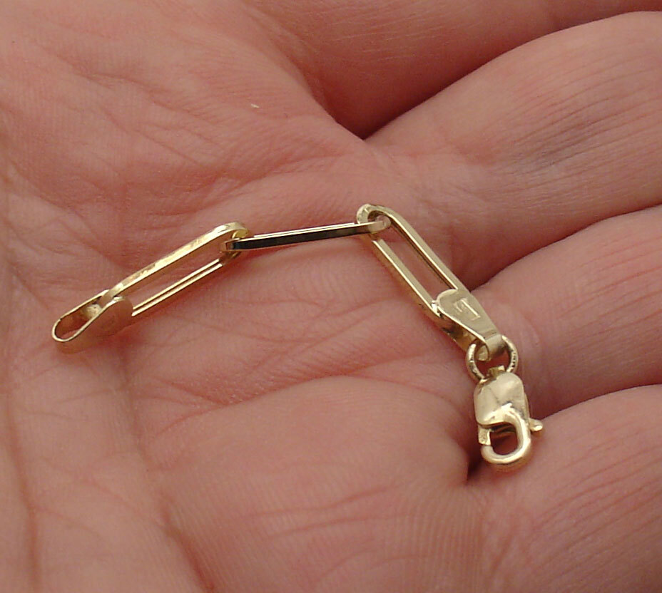 4mm Paper Clip Oval Chain Necklace Extender Lobster Lock Real 14K Yellow Gold